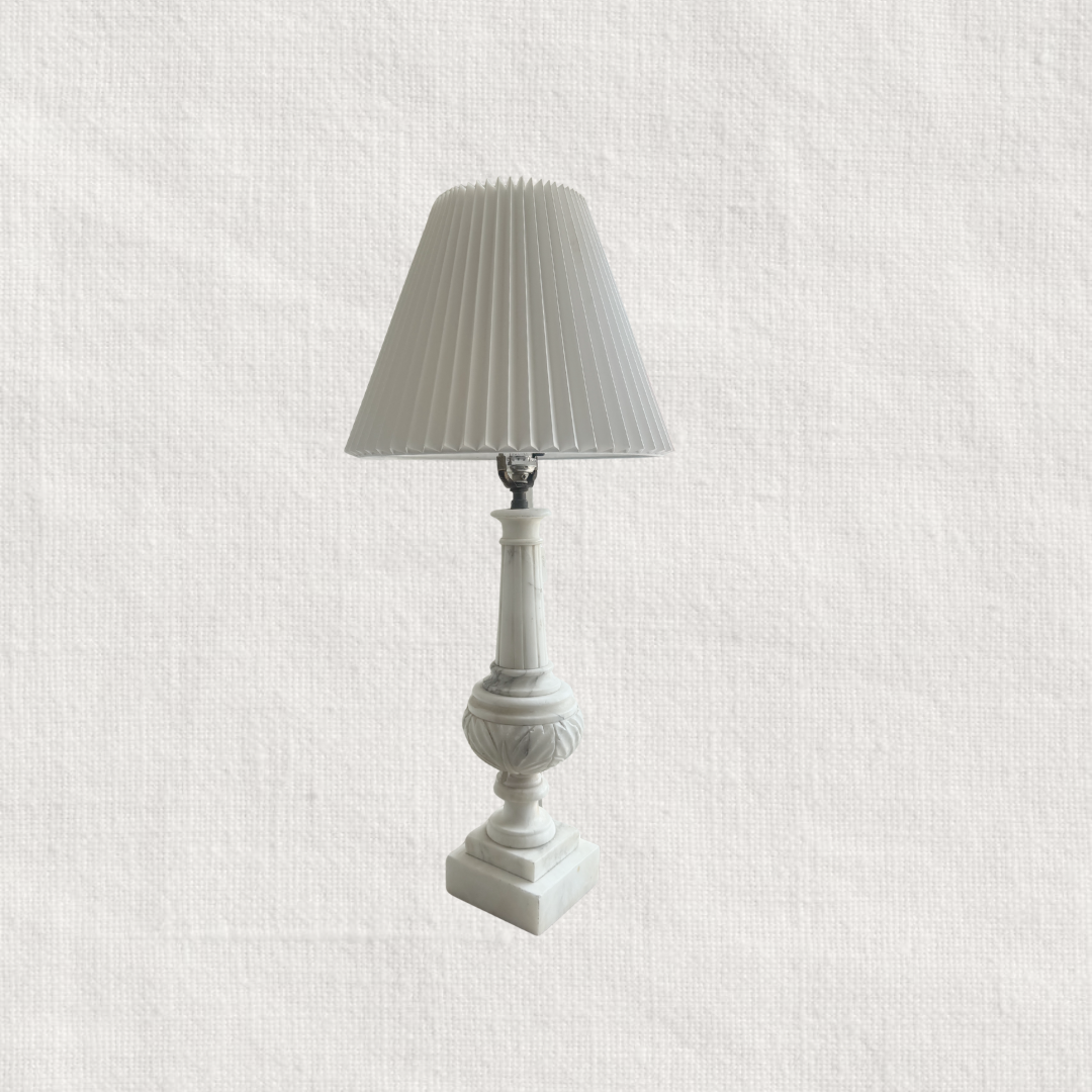 Vintage Marble Table Lamp with Pleated Shade