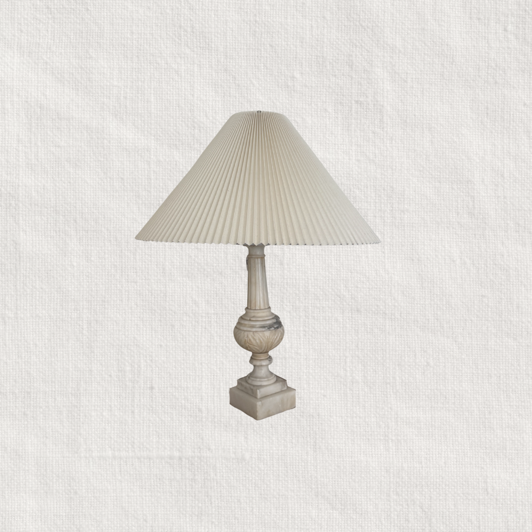Vintage Marble Table Lamp with Pleated Shade