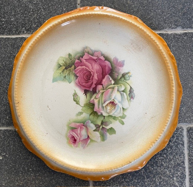 English Porcelain Ivory Rose Fruit Cake Tray - Late 19th century