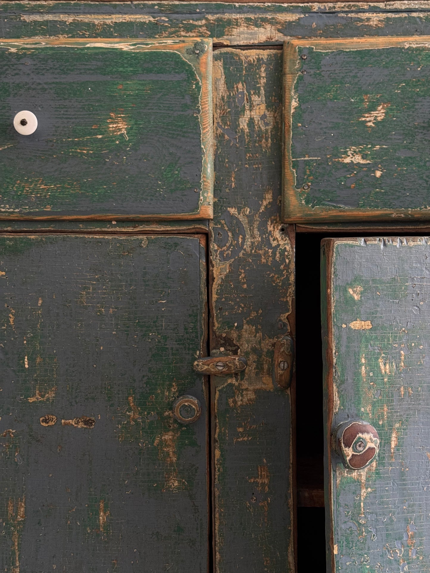Green Chippy Primitive Cabinet