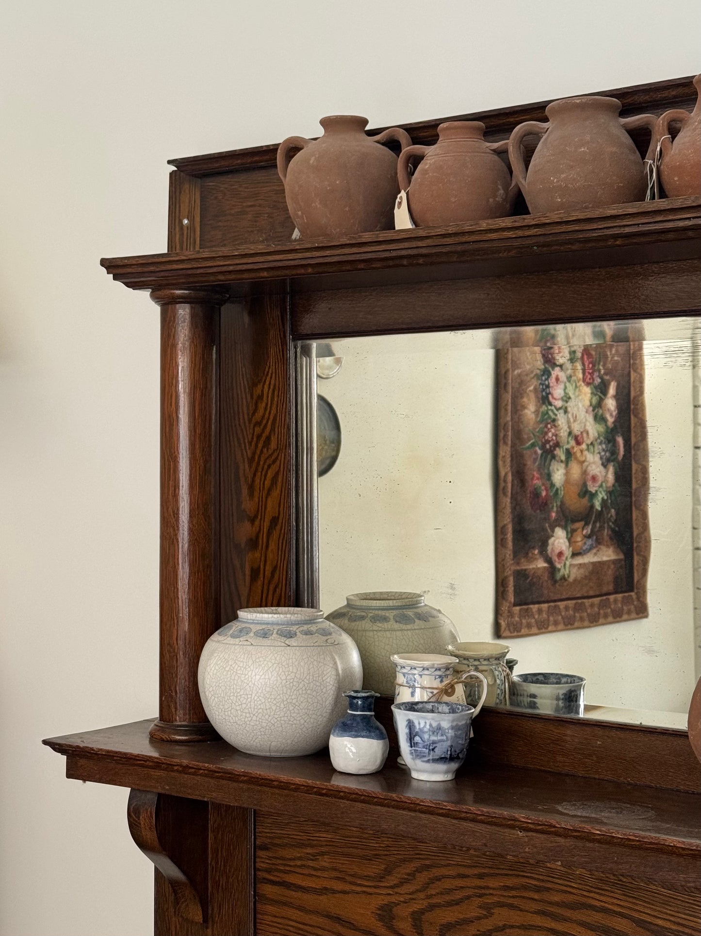 Wood Fireplace Mantle with Mirror