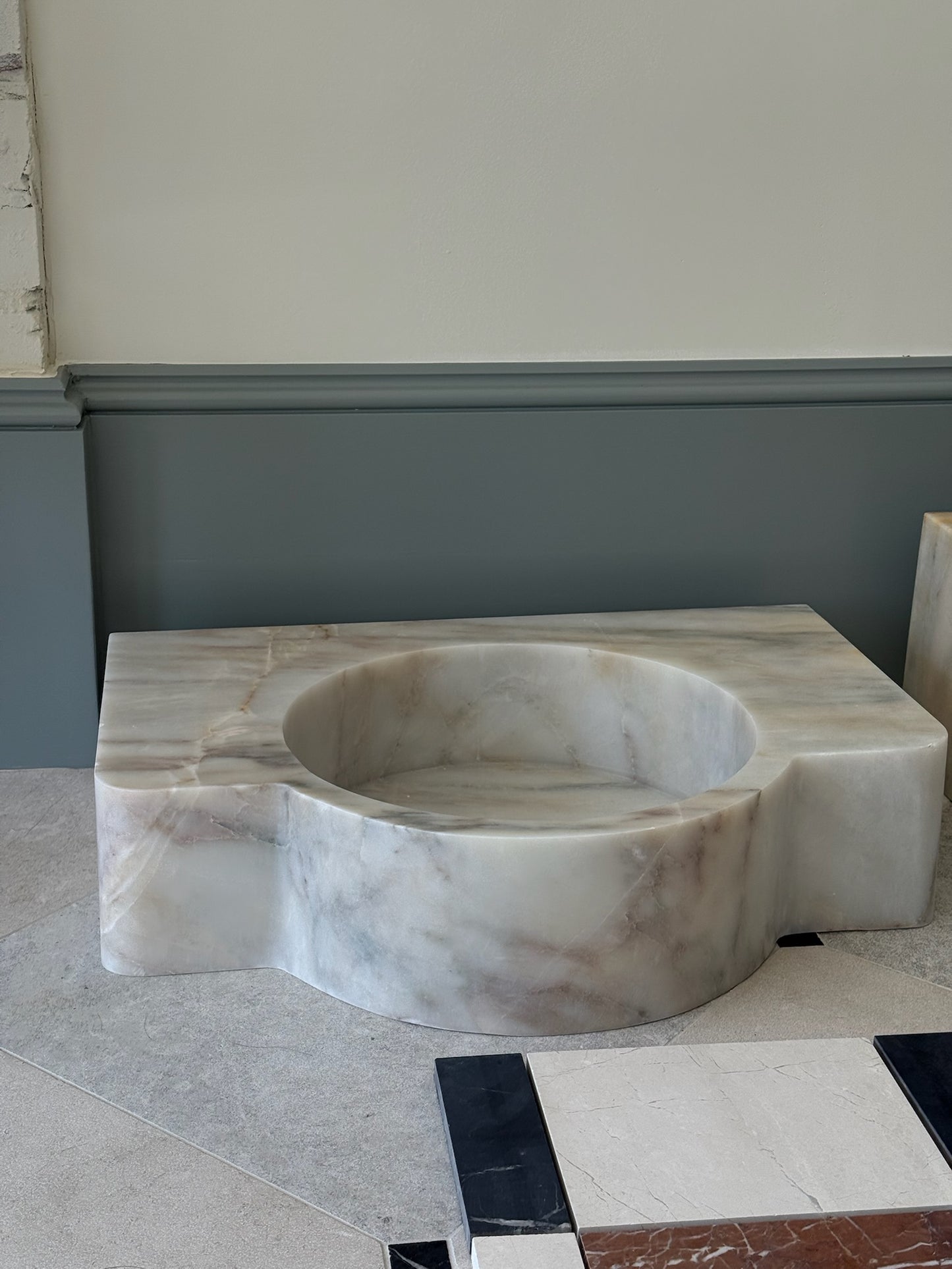 Marble Stone Sink Rectangular Base with Circular Sink