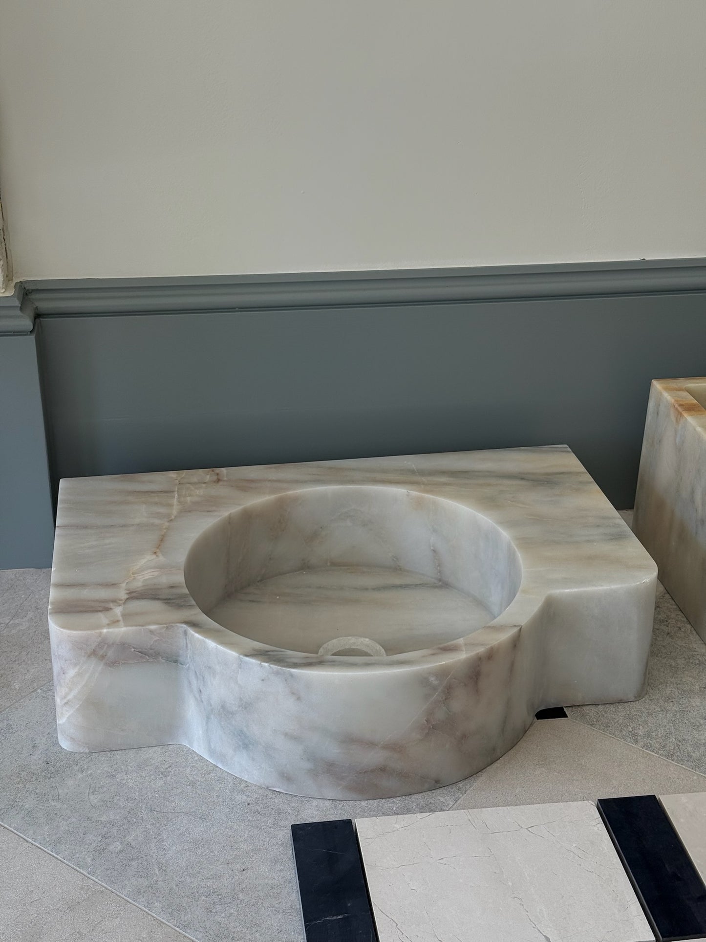 Marble Stone Sink Rectangular Base with Circular Sink