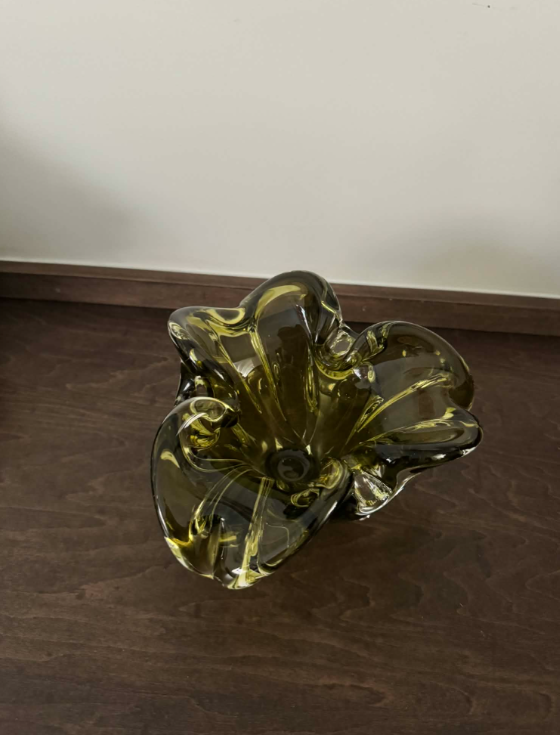 Vintage Green Canadian Art Glass Ashtray