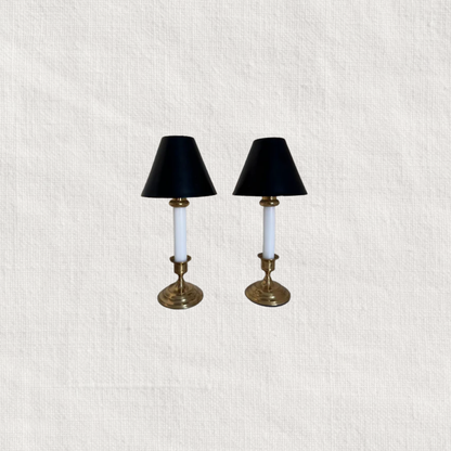 Brass Candle Holders with Base, Taper Holder + Shades, Set of 2