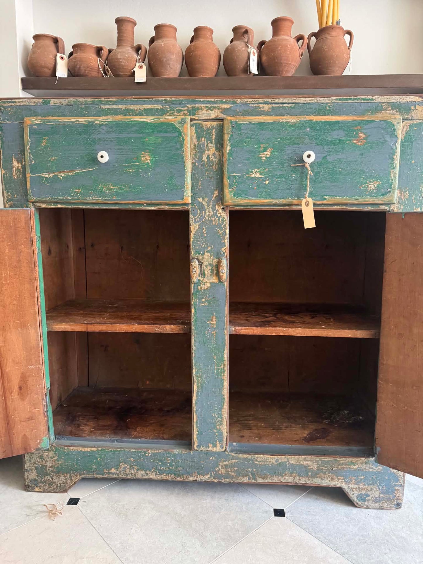 Green Chippy Primitive Cabinet