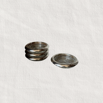 Antique Glass Coasters with Metal Rims