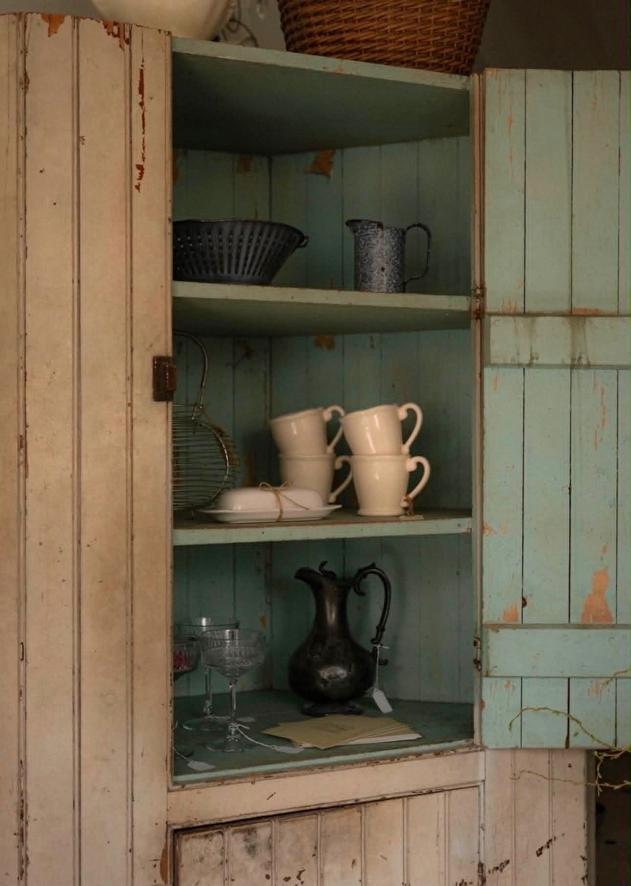 White Chippy Primitive Corner Cabinet