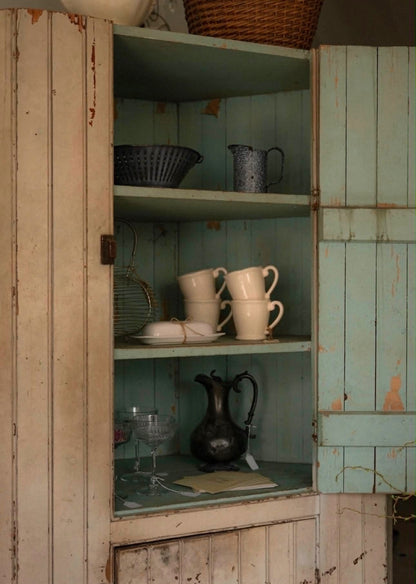 White Chippy Primitive Corner Cabinet
