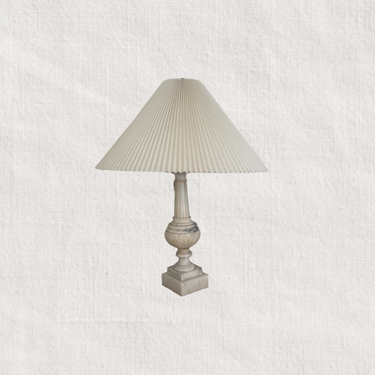 Vintage Marble Table Lamp with Pleated Shade