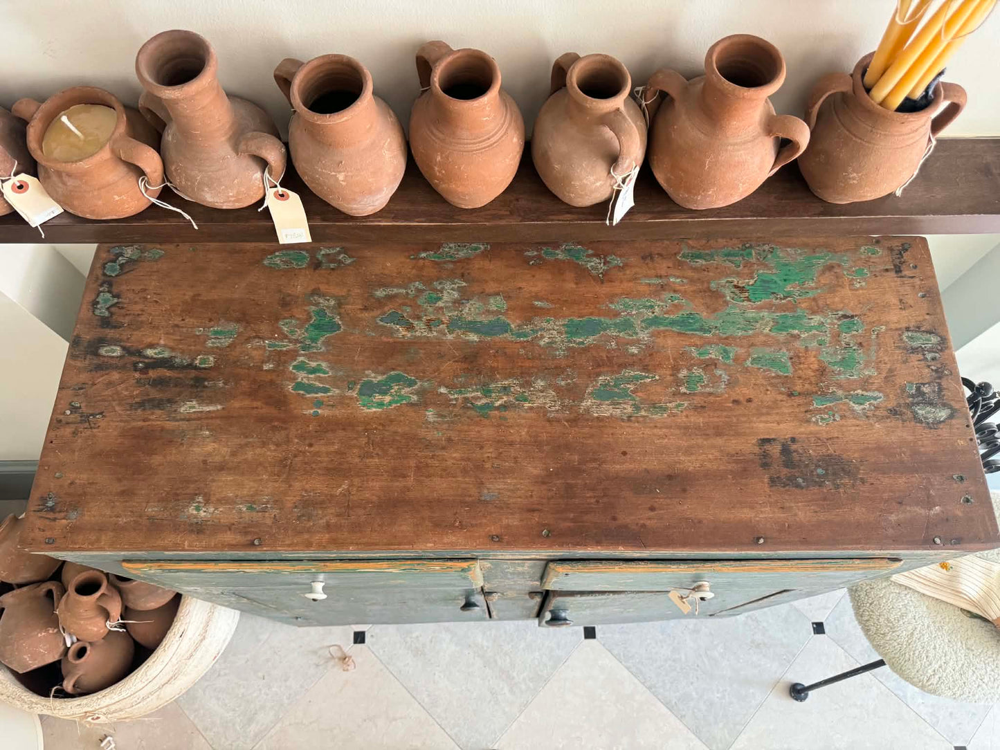 Green Chippy Primitive Cabinet