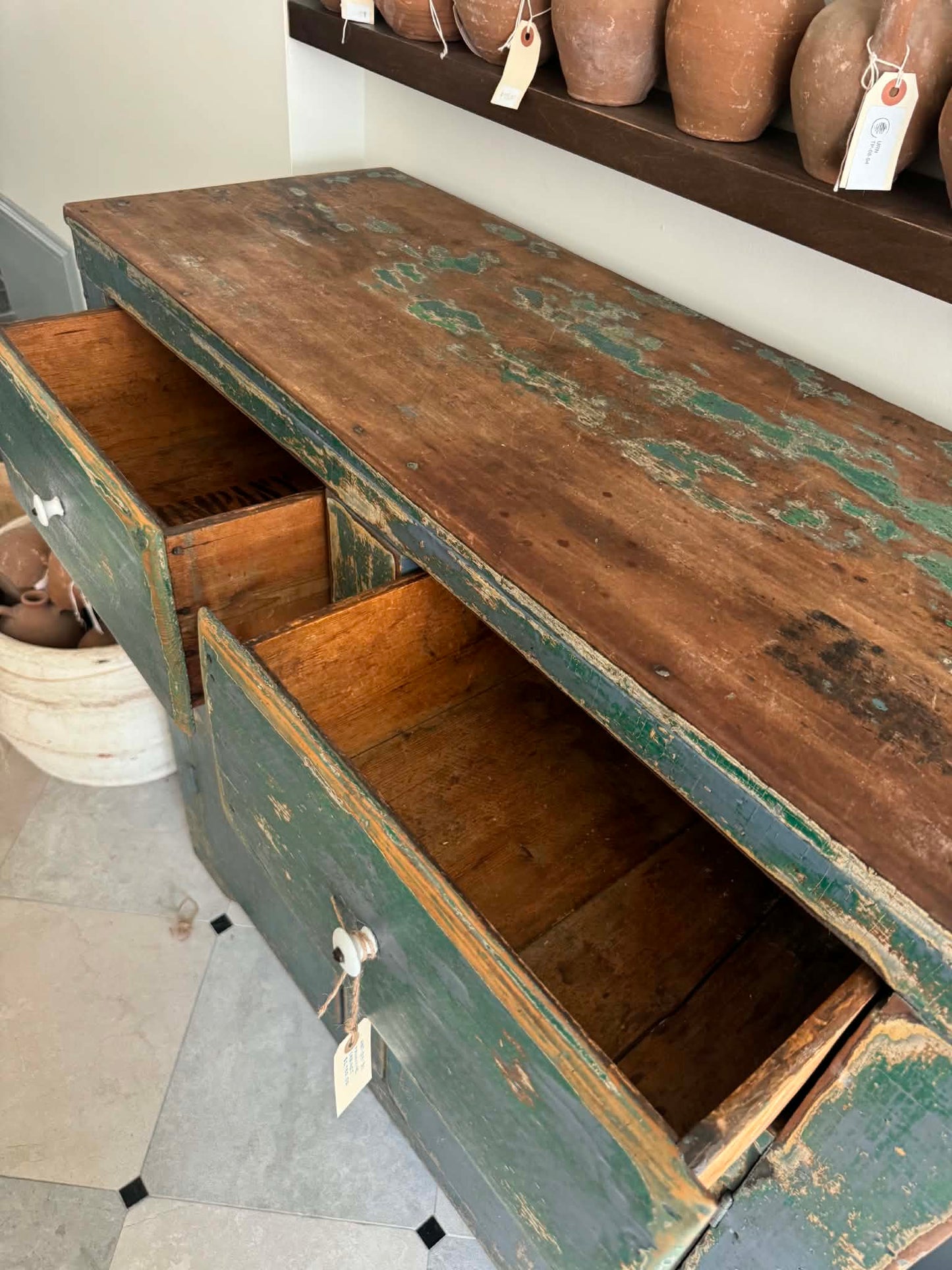 Green Chippy Primitive Cabinet
