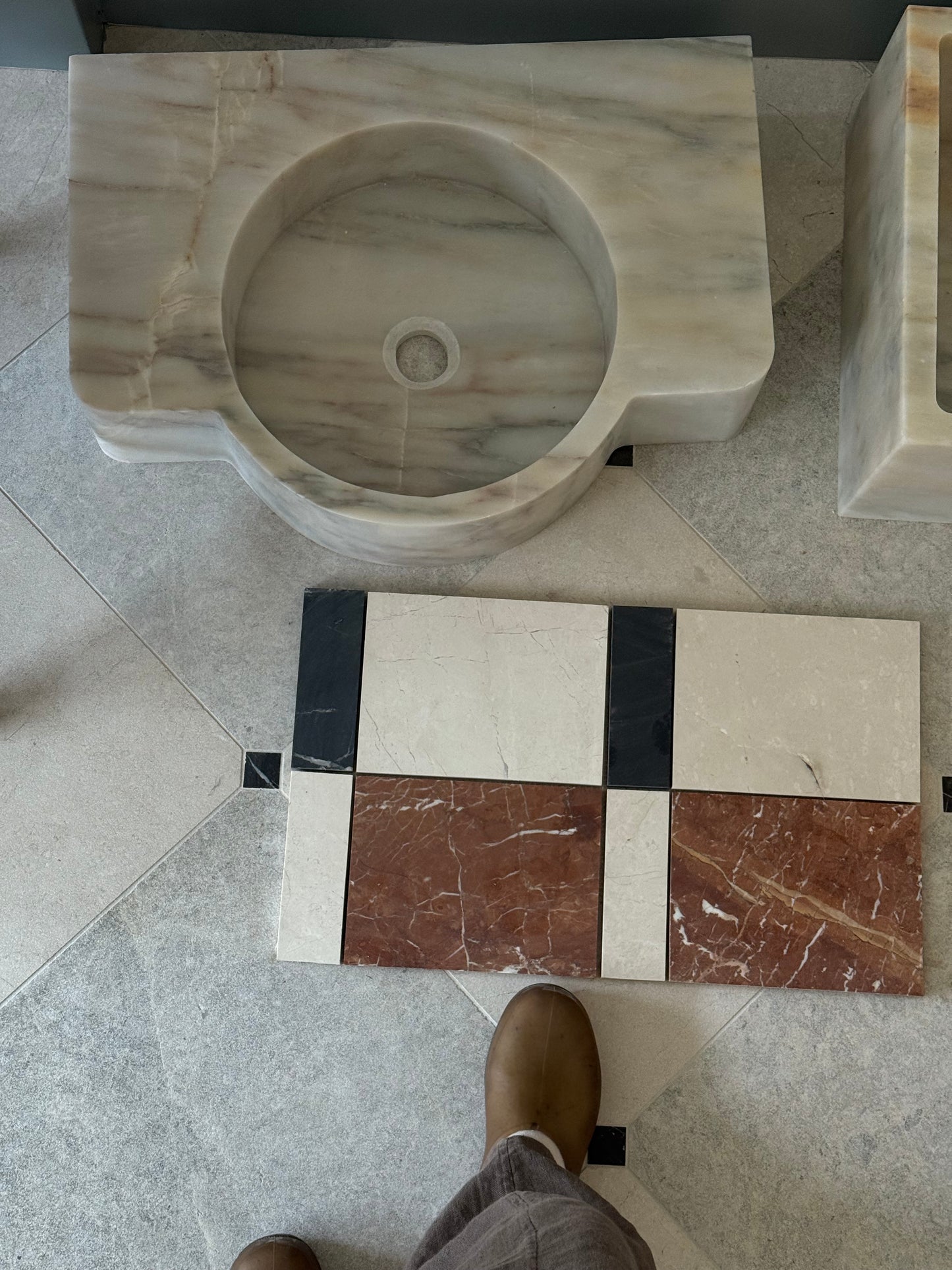 Custom Mosaic Flooring (Cream, Brown + Red)