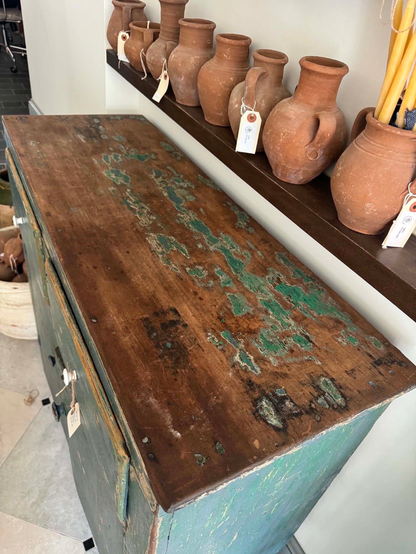 Green Chippy Primitive Cabinet
