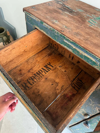 Green Chippy Primitive Cabinet