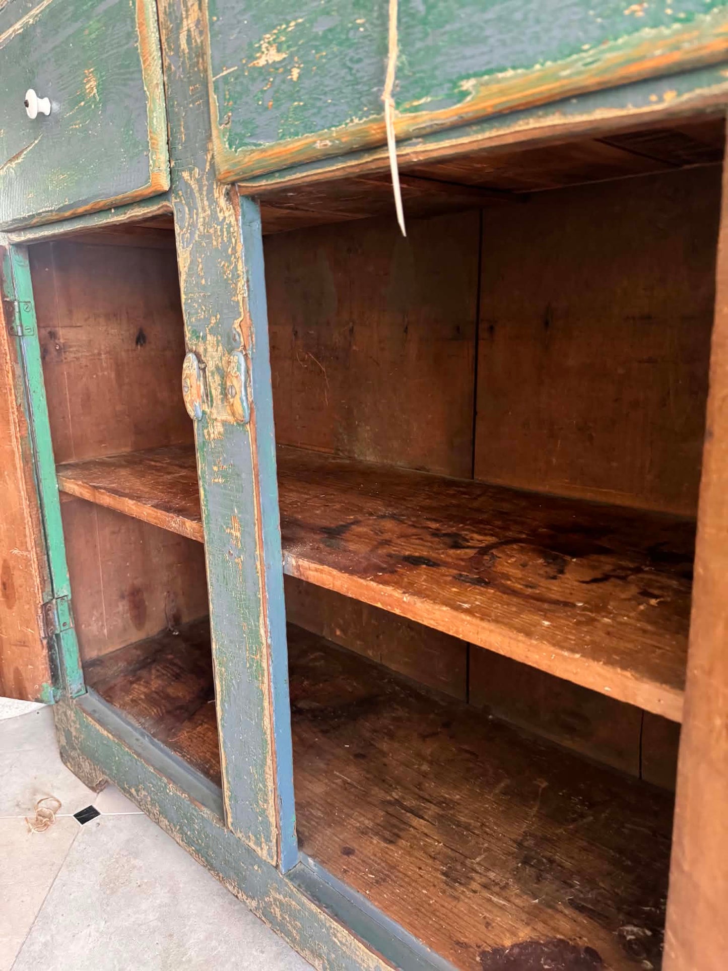 Green Chippy Primitive Cabinet