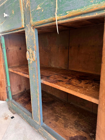Green Chippy Primitive Cabinet