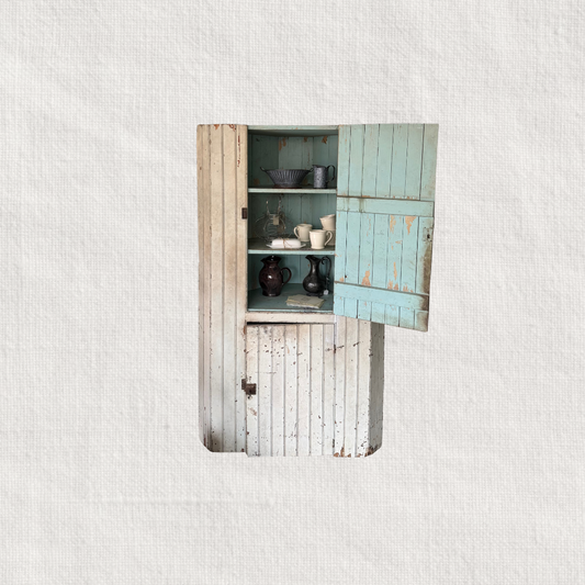 White Chippy Primitive Corner Cabinet