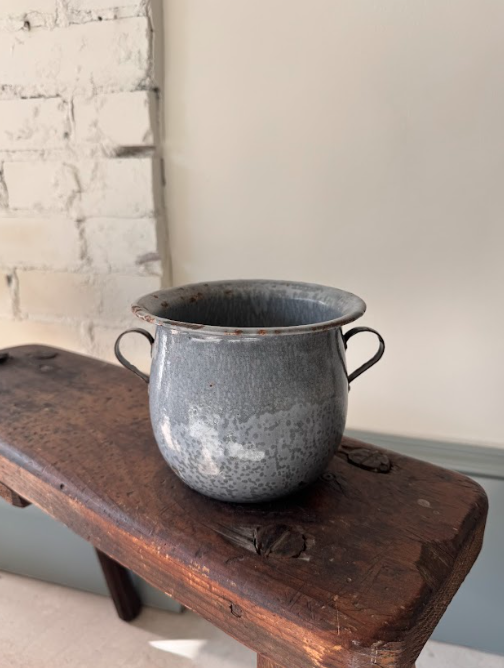 Vintage Blue Enamel Herb Pot