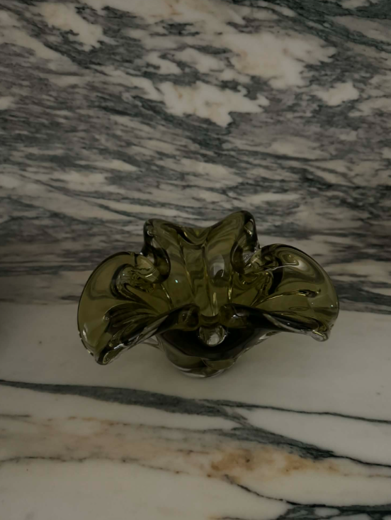 Vintage Green Canadian Art Glass Ashtray