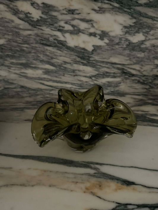 Vintage Green Canadian Art Glass Ashtray