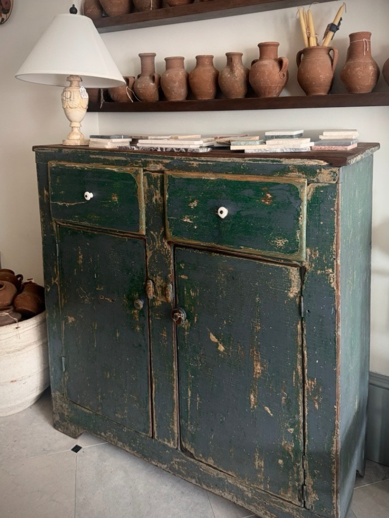 Green Chippy Primitive Cabinet
