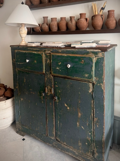 Green Chippy Primitive Cabinet