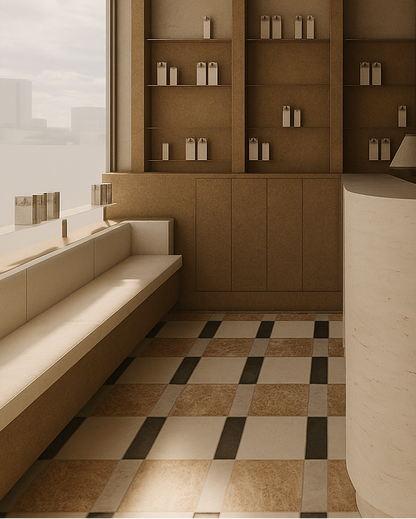 Custom Mosaic Flooring (Cream, Brown + Red)